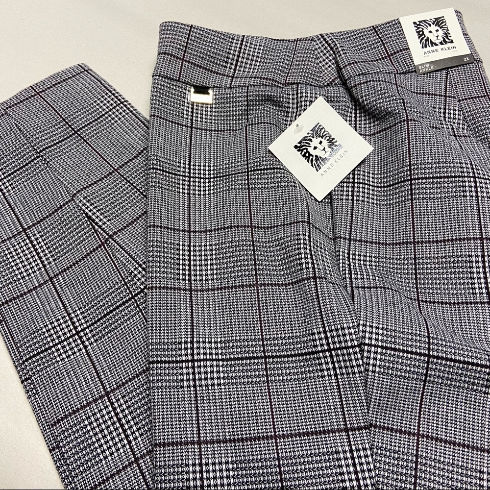 Anne Klein Woman woven plaid trousers pants, slim ankle, 2X